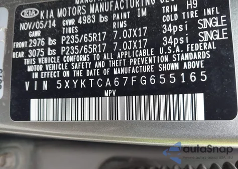 2015 Kia Sorento Lx from USA, damaged, VIN 5XYKTCA67FG655165